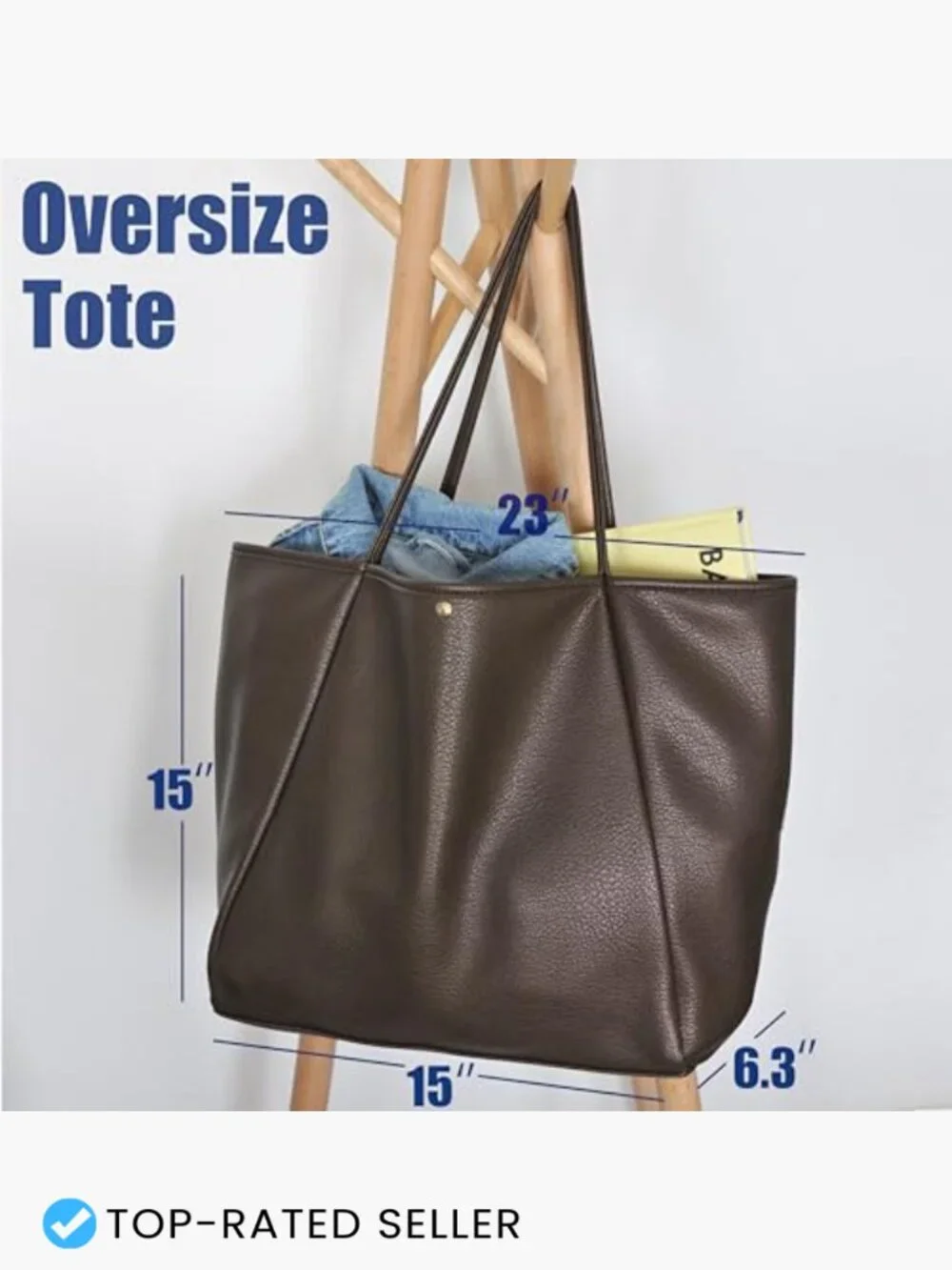 Oversize Faux Leather Tote Bag Women Travel Weekender Shopper Handbag Slouchy